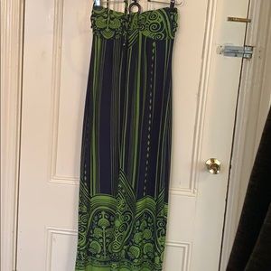 Navy blue/bright green Tube top style Maxi dress